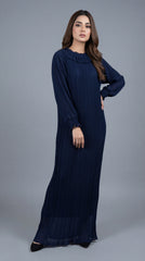 Navy Plissé Maxi Dress