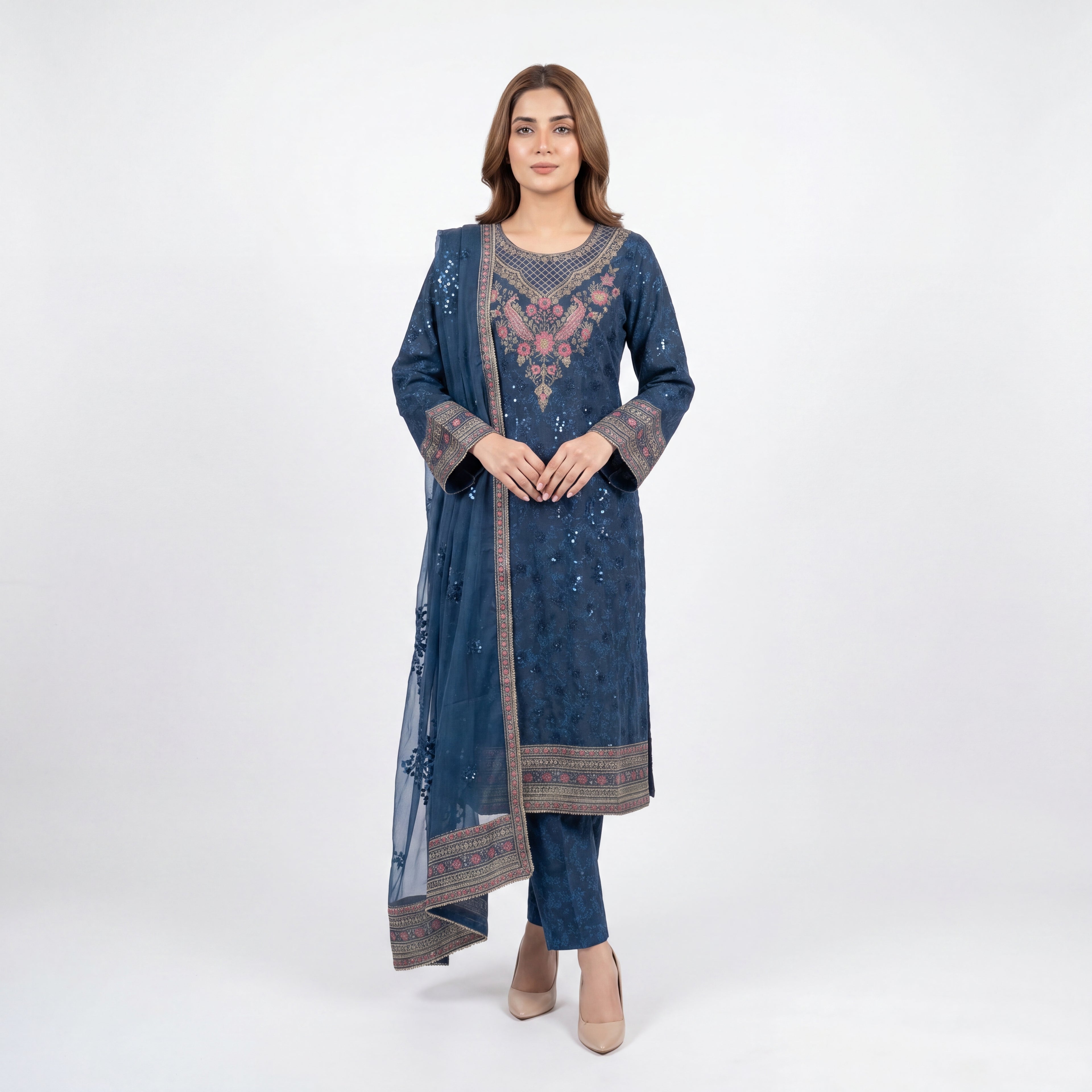 Mohagni Gulnoor Sapphire Bloom – 3PC Lawn Suit