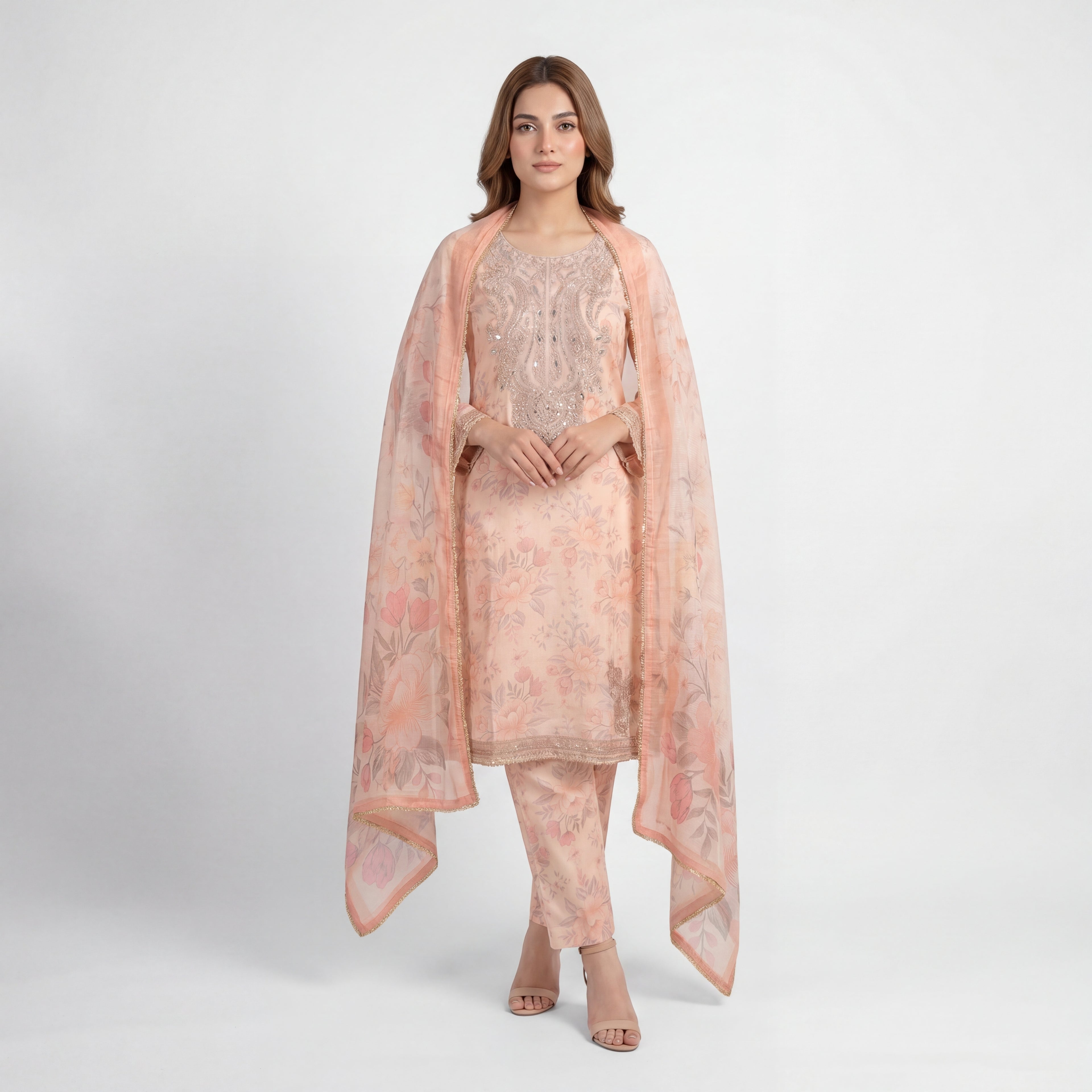 Muskin Peach Flora – 3PC Suit