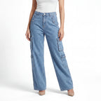 Blue Cargo Wide Leg Jeans