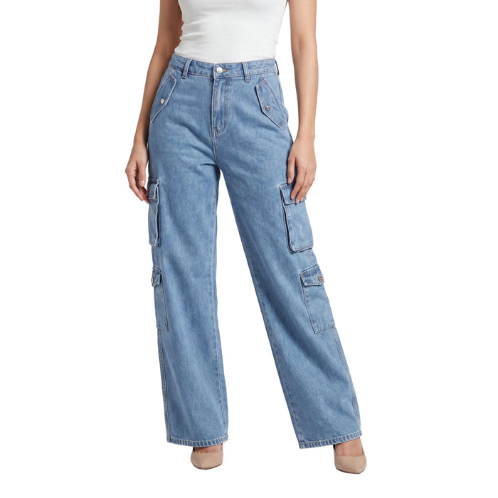 Blue Cargo Wide Leg Jeans