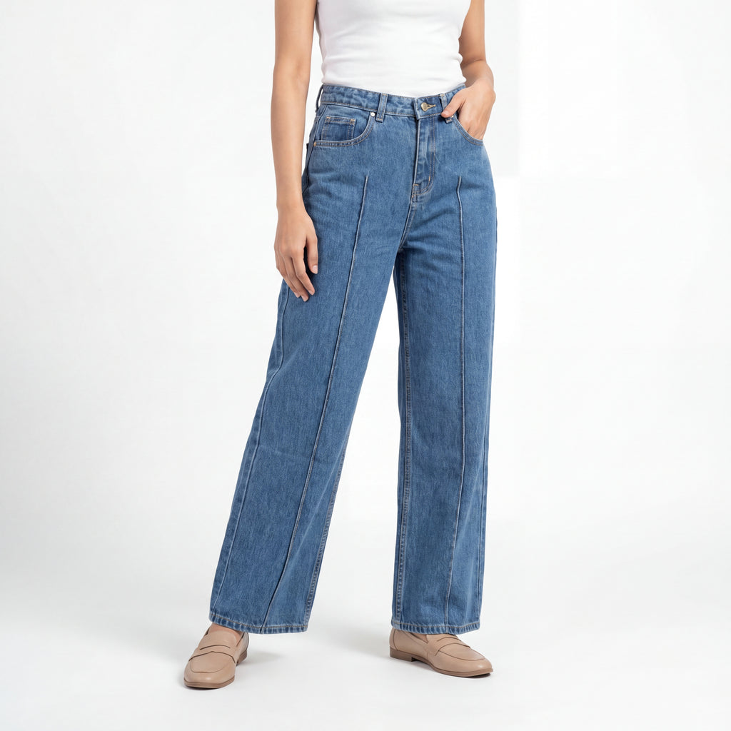 Seam Detail Wide Leg Jeans