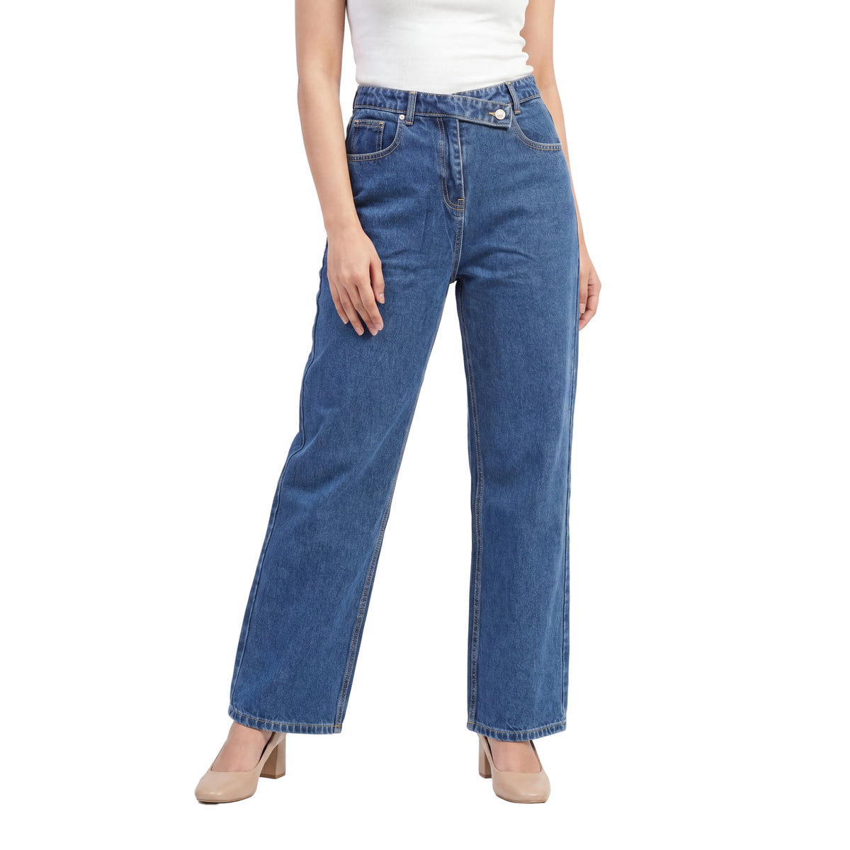 Cross Waist Wide Leg Jeans