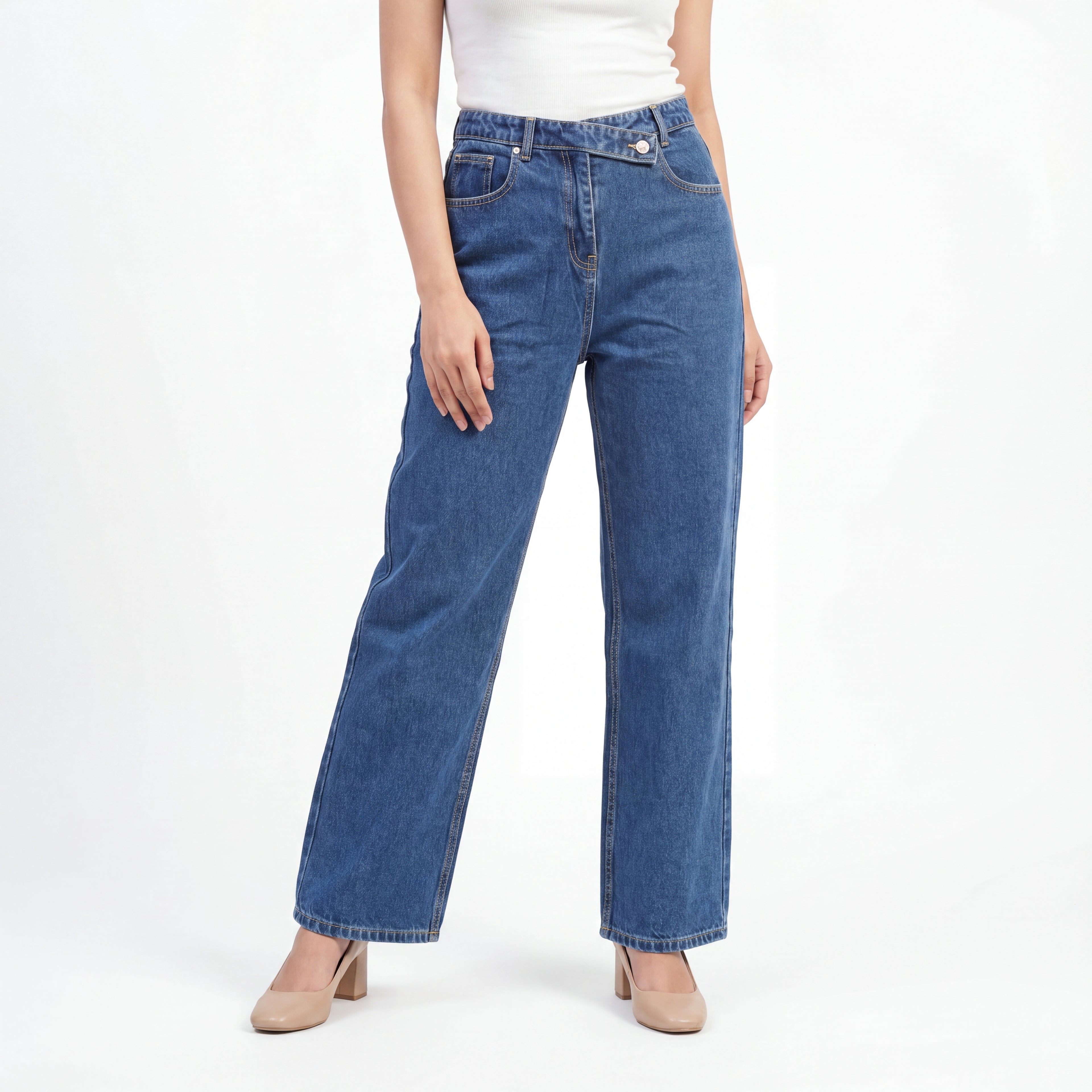 Cross Waist Wide Leg Jeans