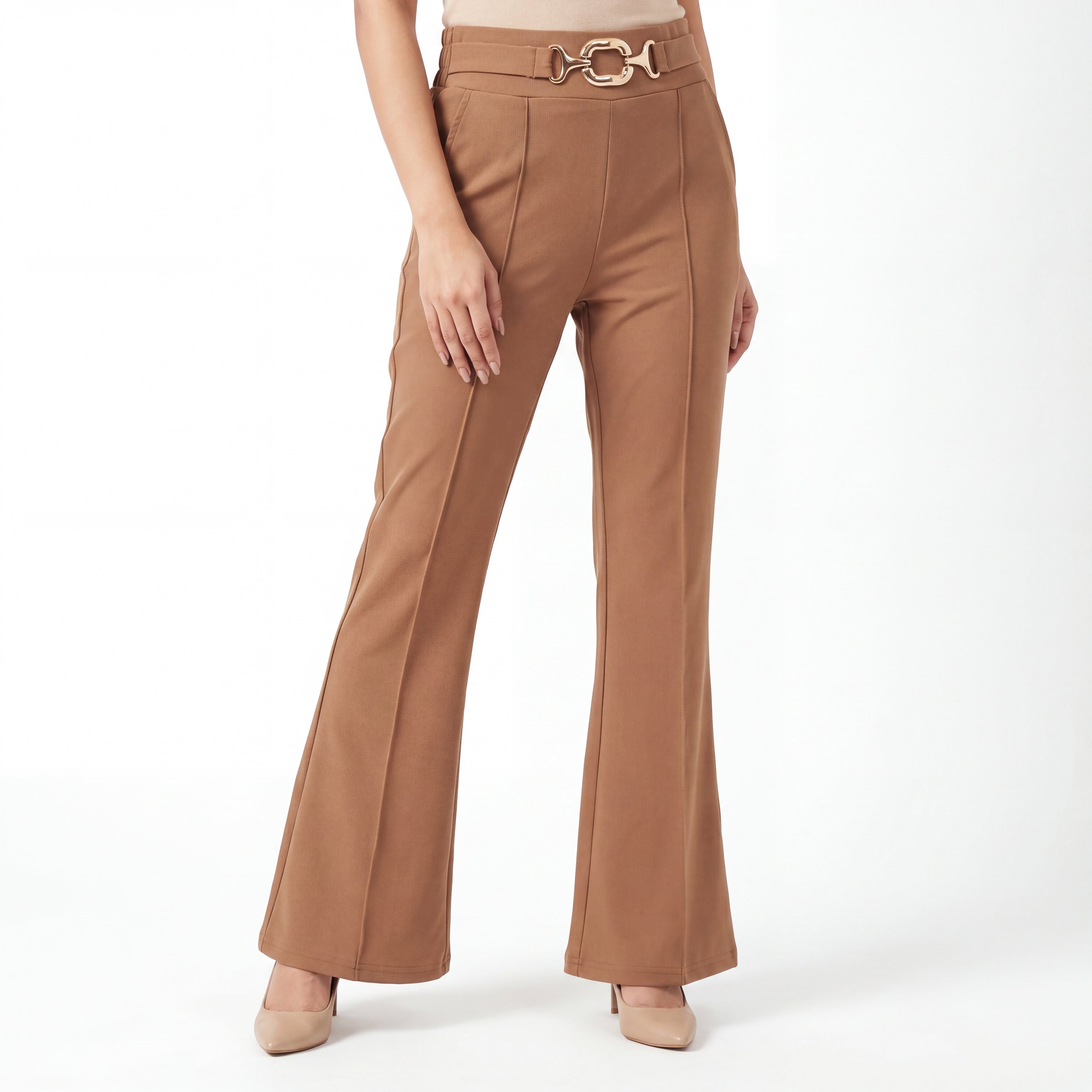 Caramel Horsebit Flare Trouser
