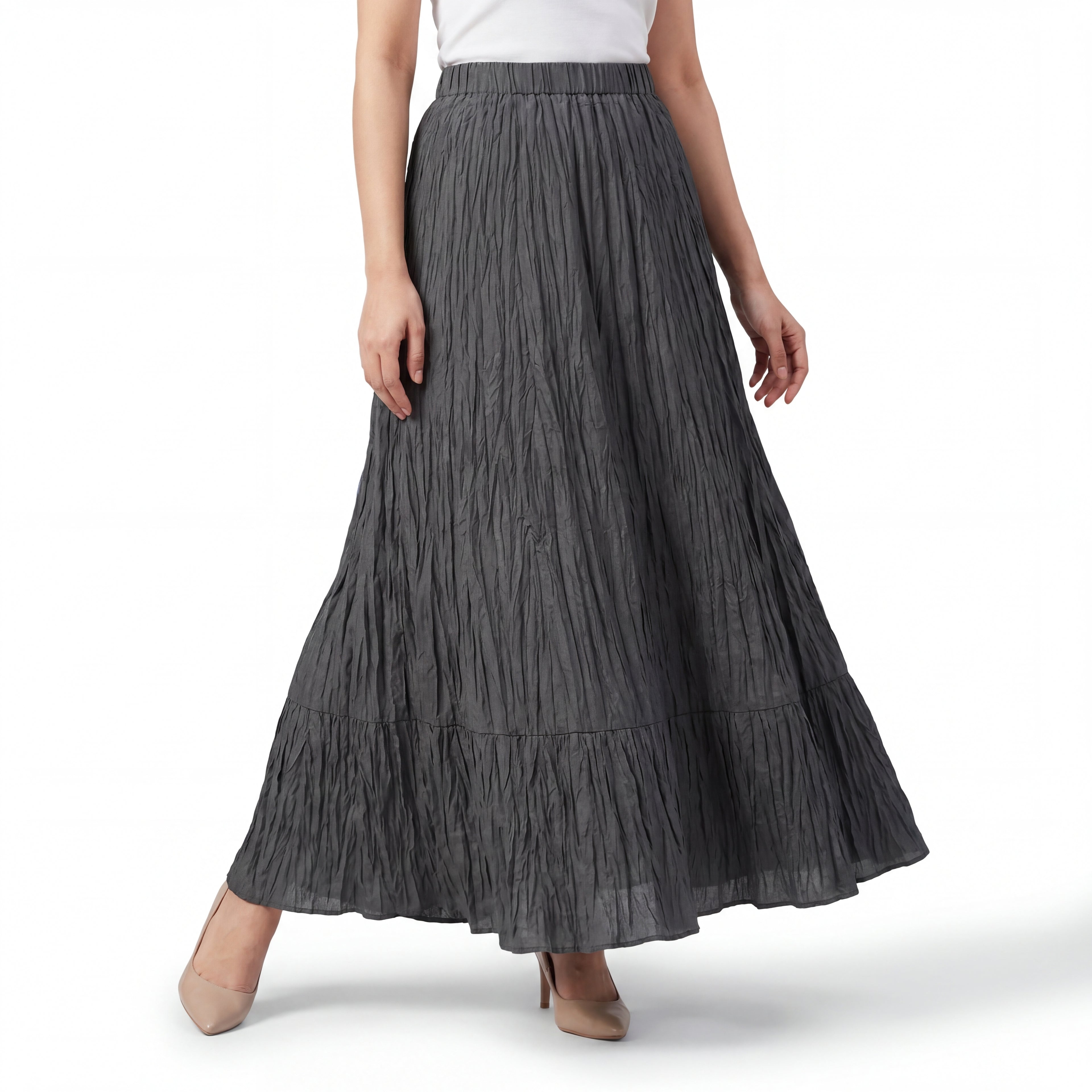 Graphite Crinkle Tier Skirt