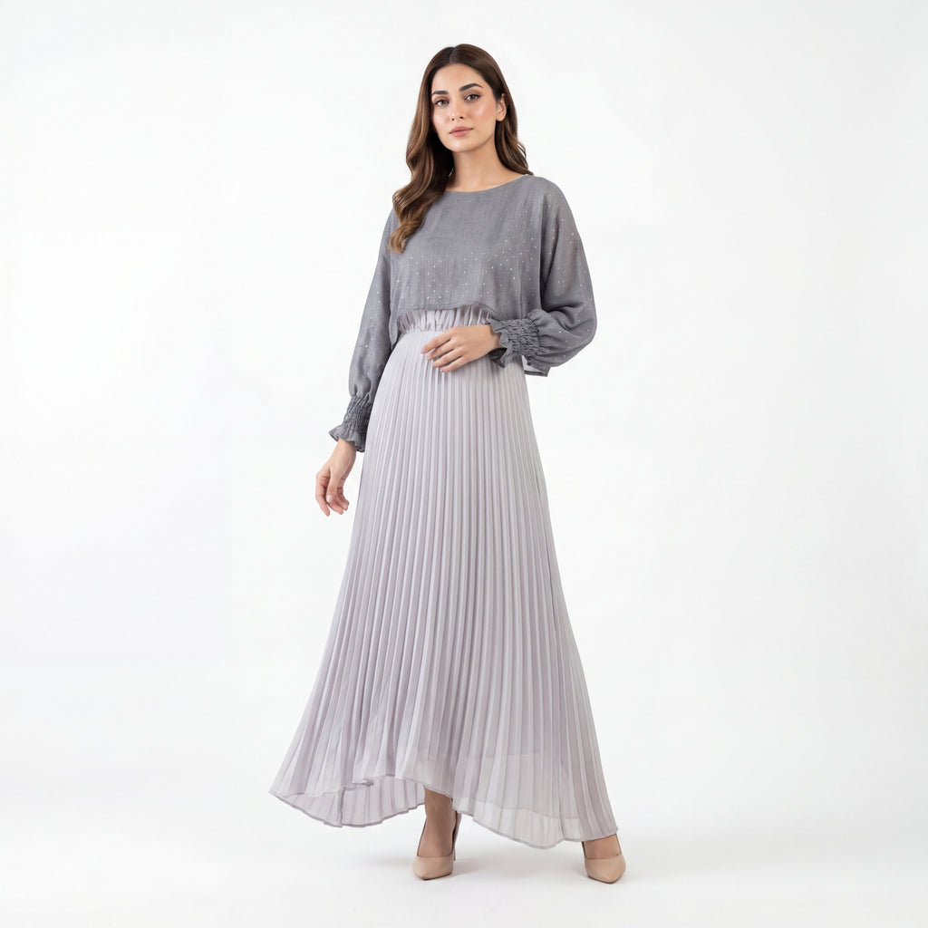 Silver Pleat Shimmer Maxi