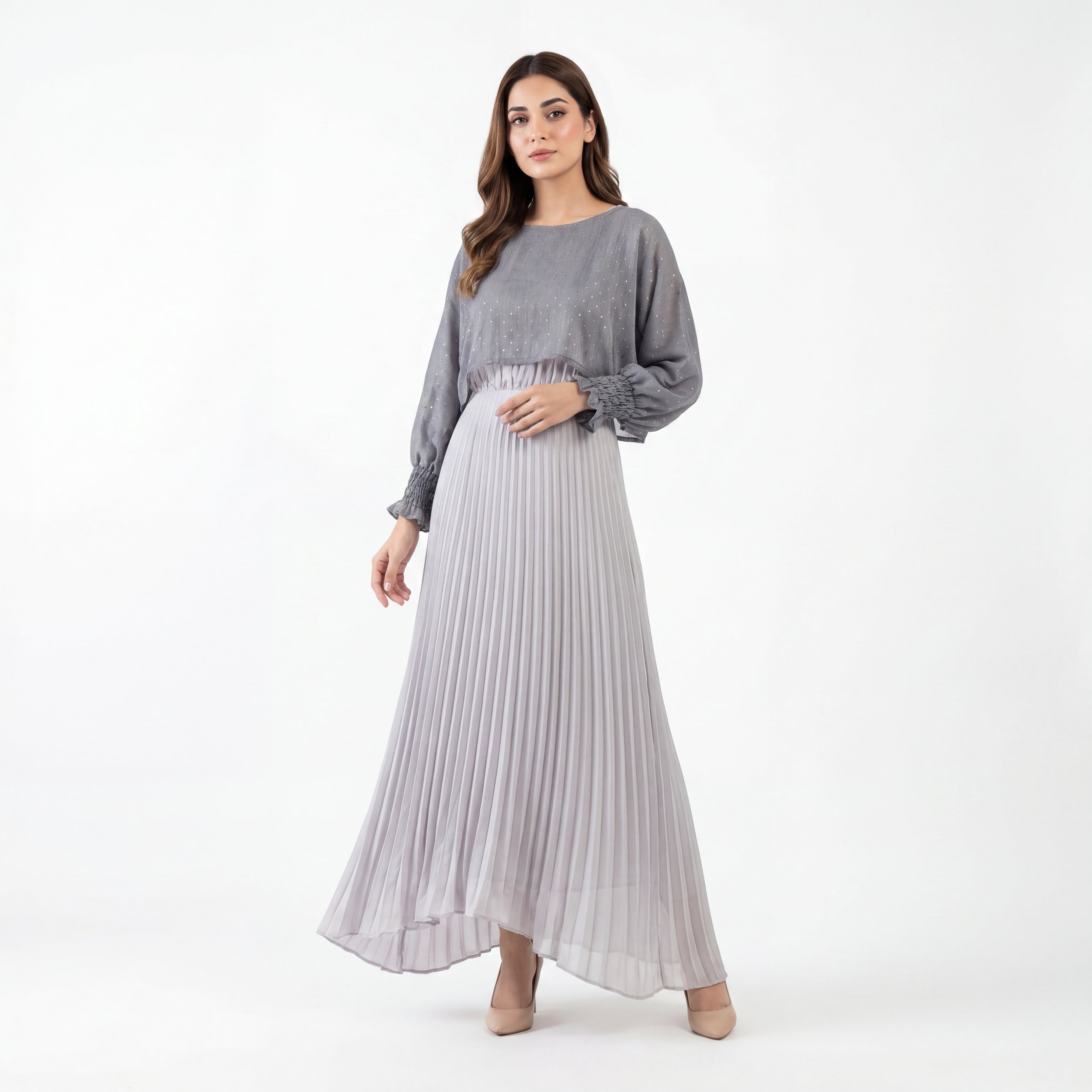 Silver Pleat Shimmer Maxi