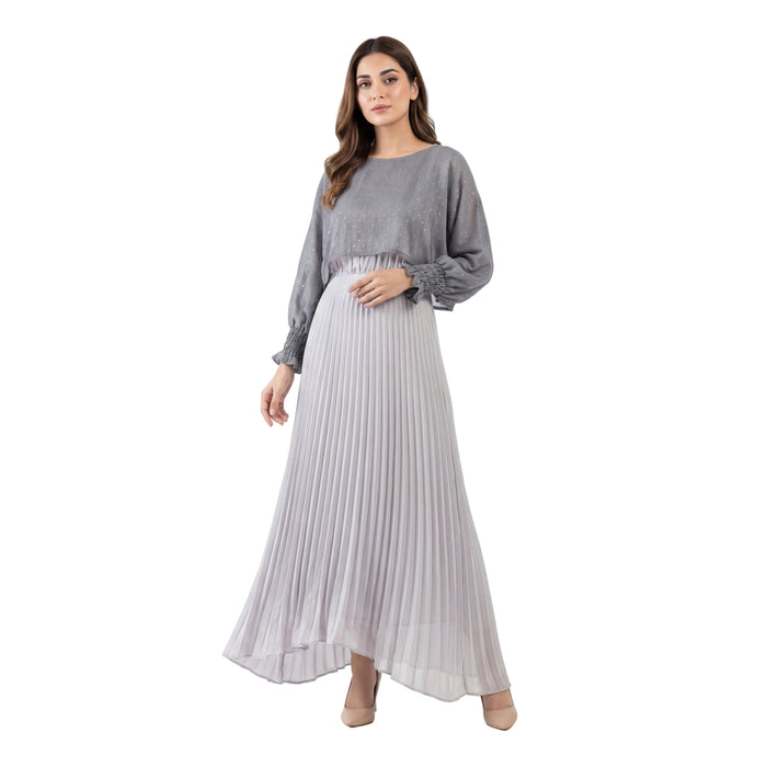 Silver Pleat Shimmer Maxi