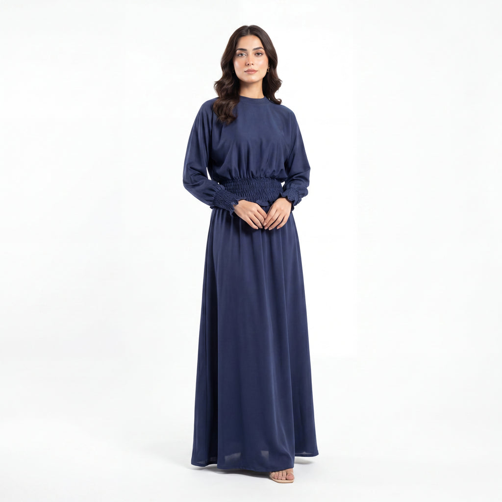 Navy Smocked Waist Maxi