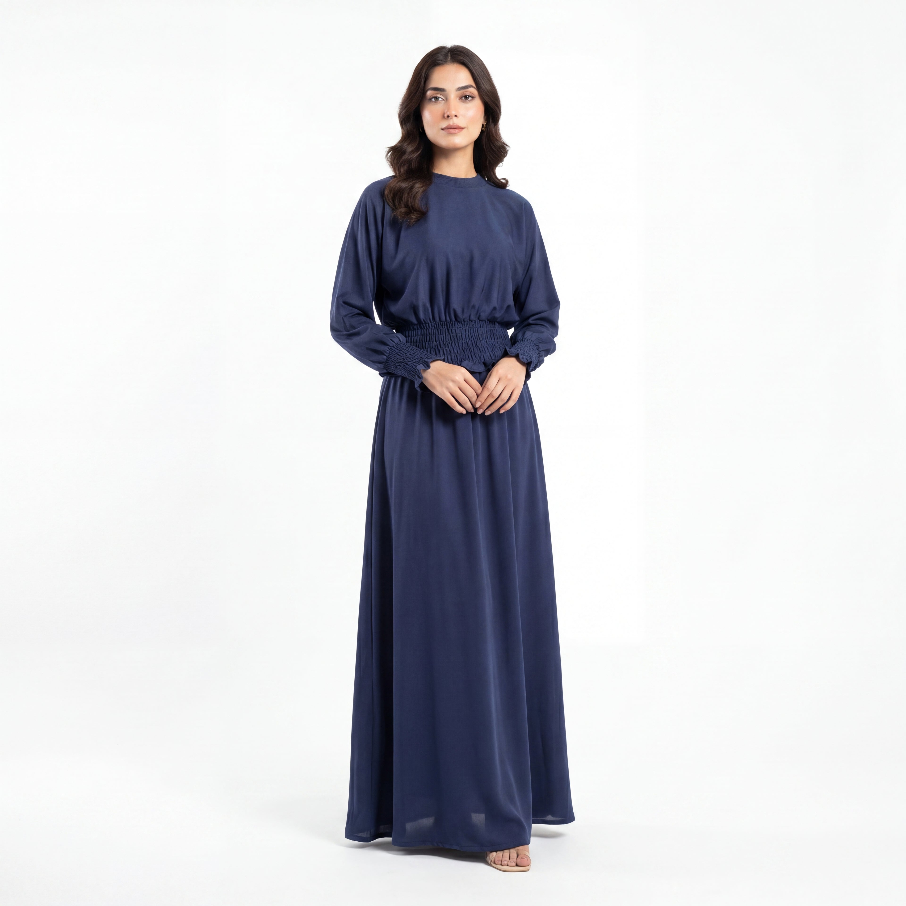 Navy Smocked Waist Maxi