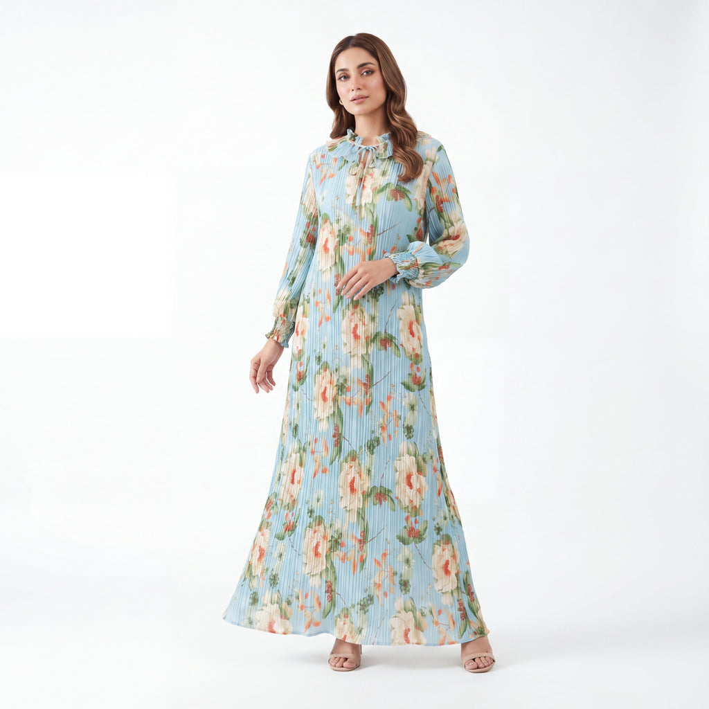 Sky Floral Pleat Maxi