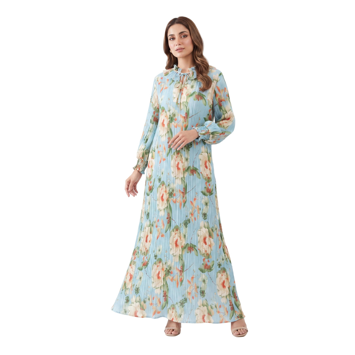 Sky Floral Pleat Maxi