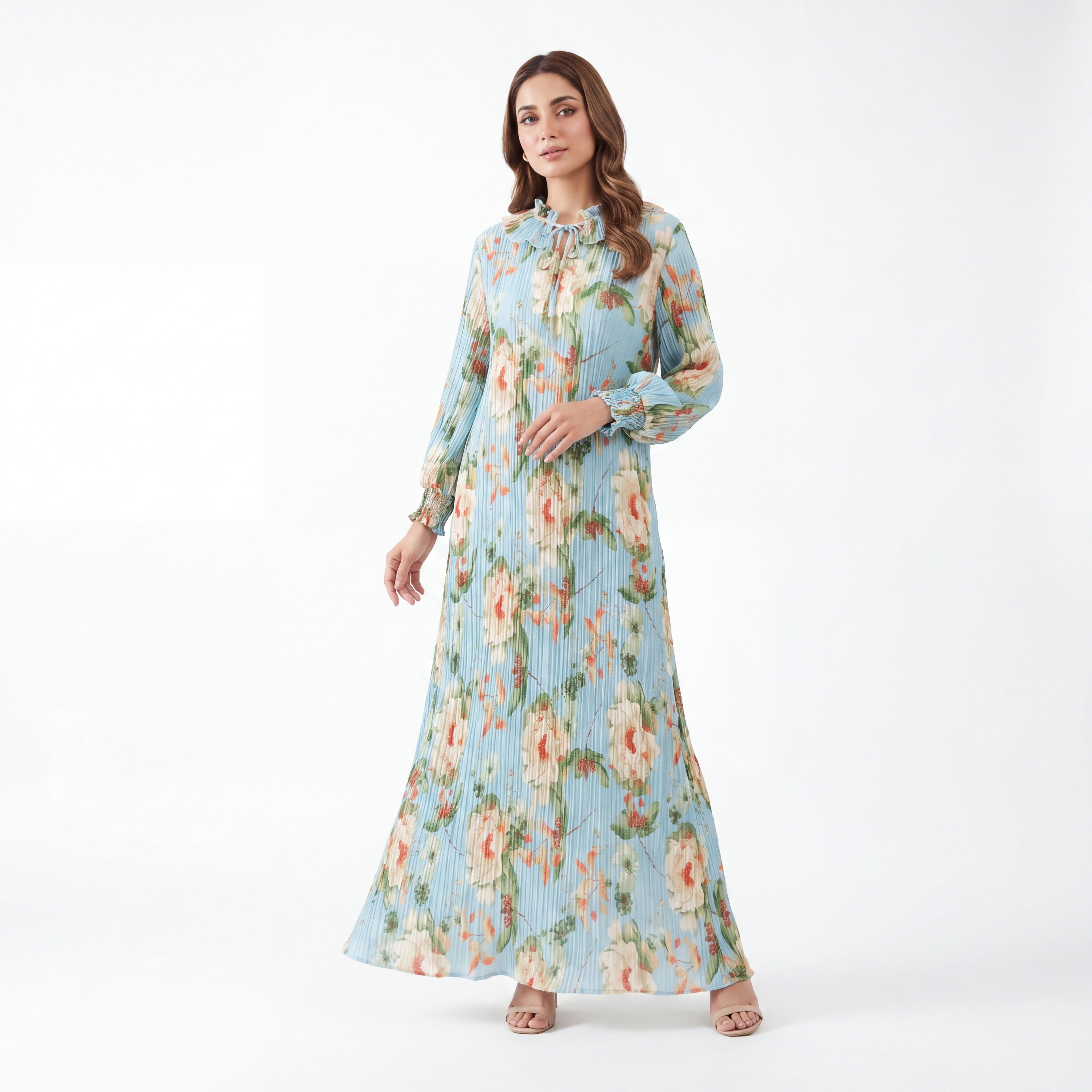Sky Floral Pleat Maxi