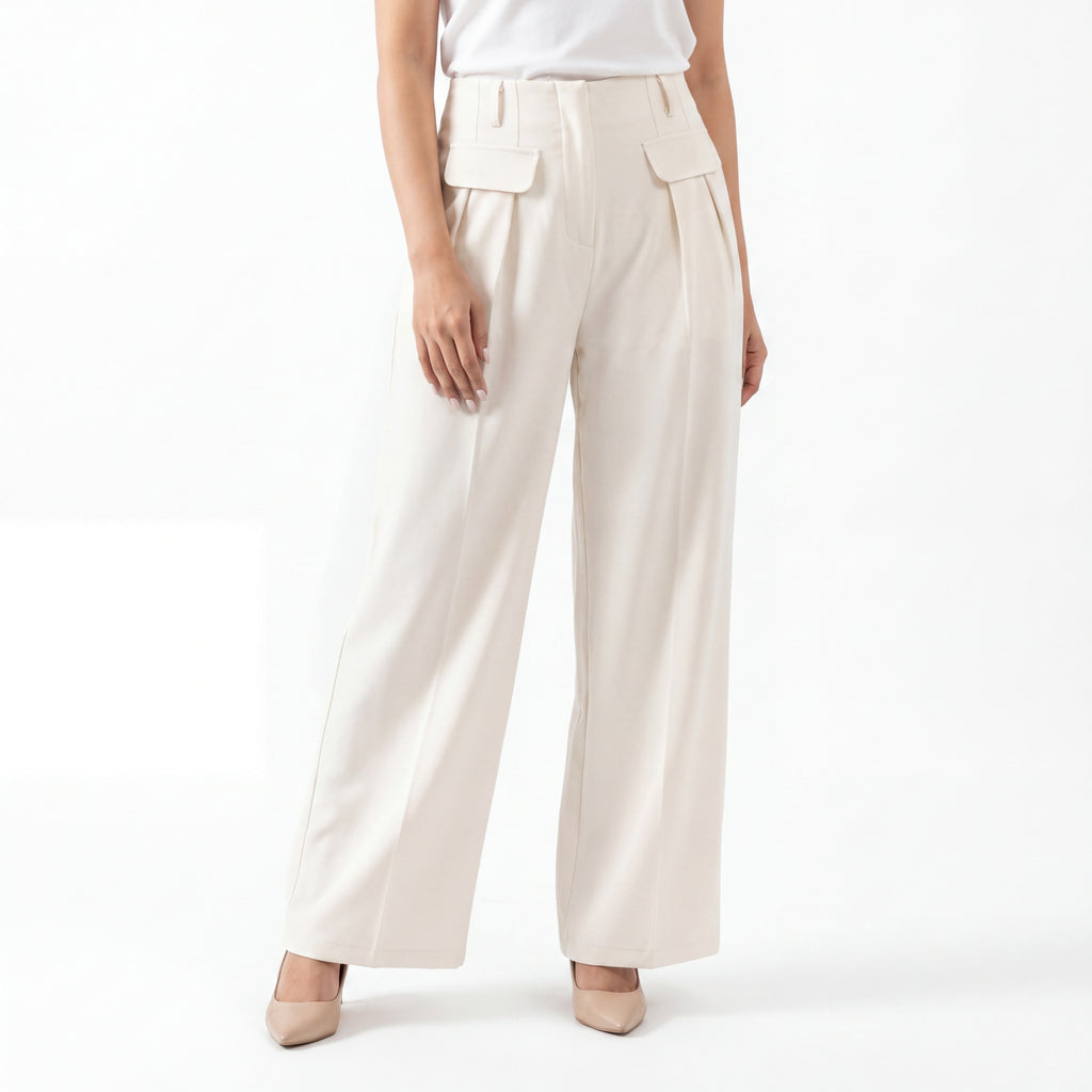 Cream Patch Pocket Formal Pants