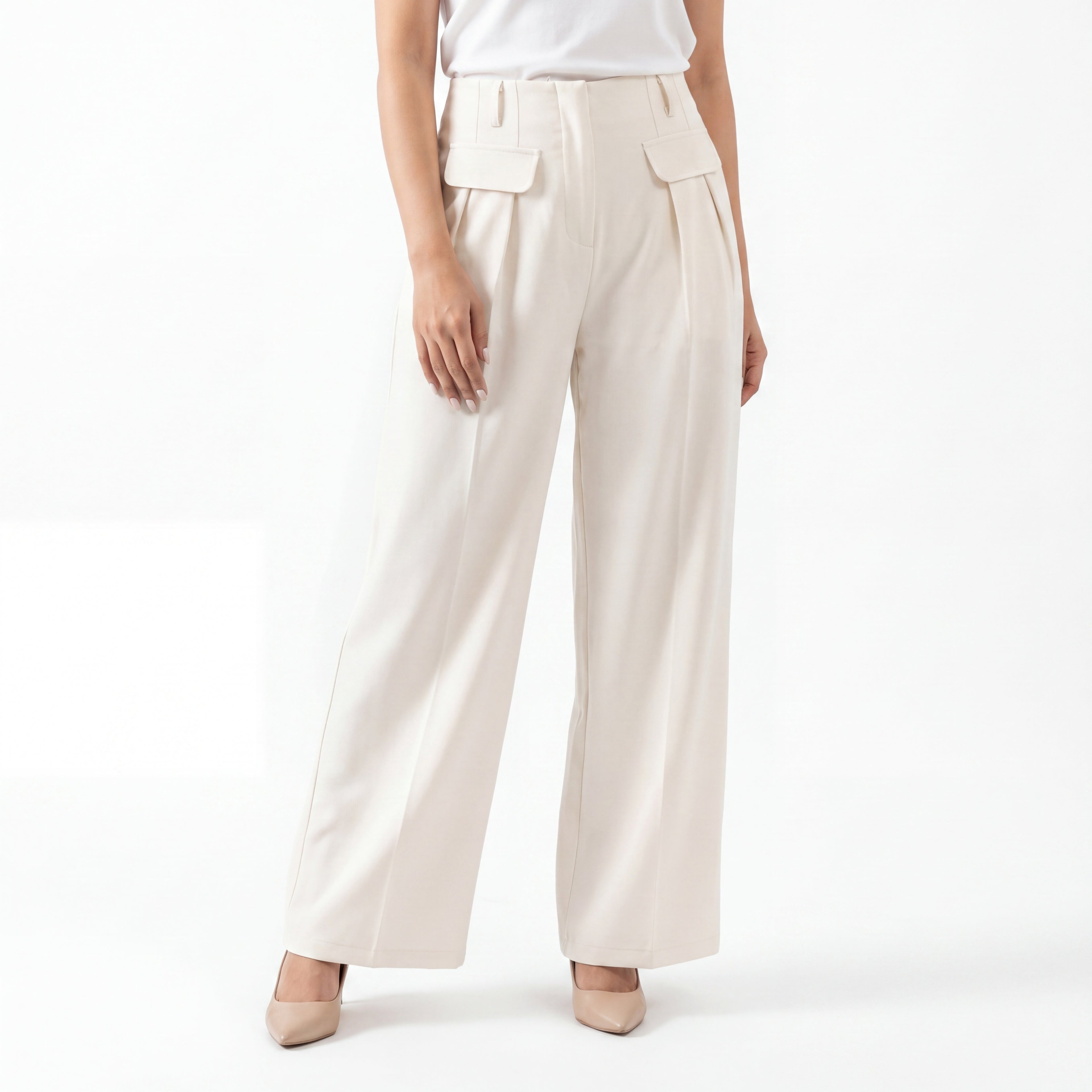Cream Patch Pocket Formal Pants