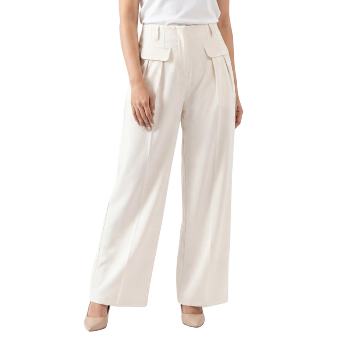 Cream Patch Pocket Formal Pants