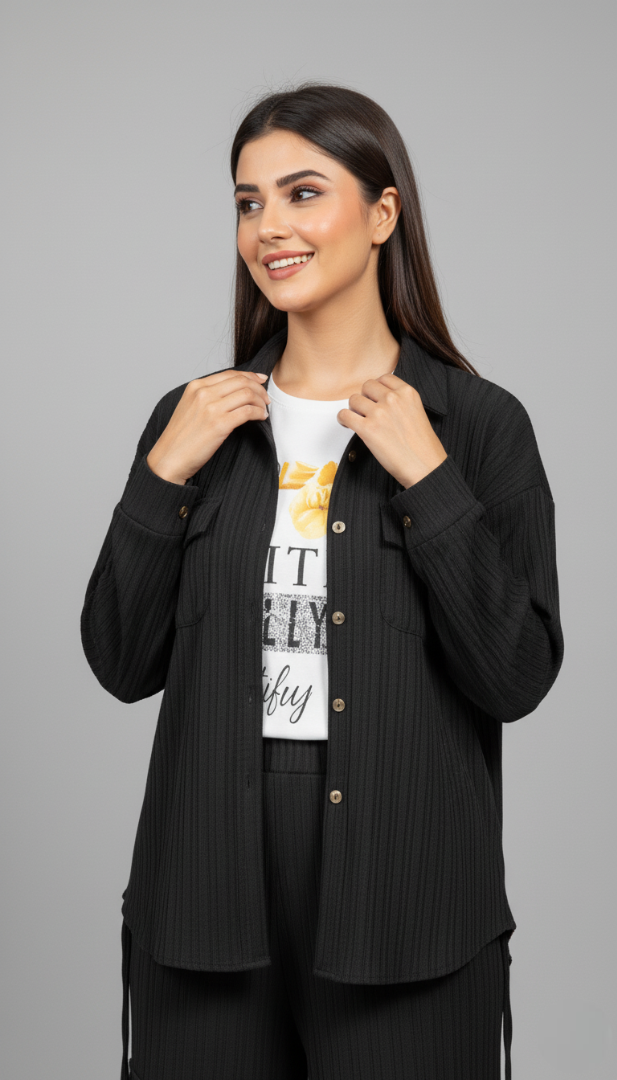 3-Piece Black Striped Set with Inner