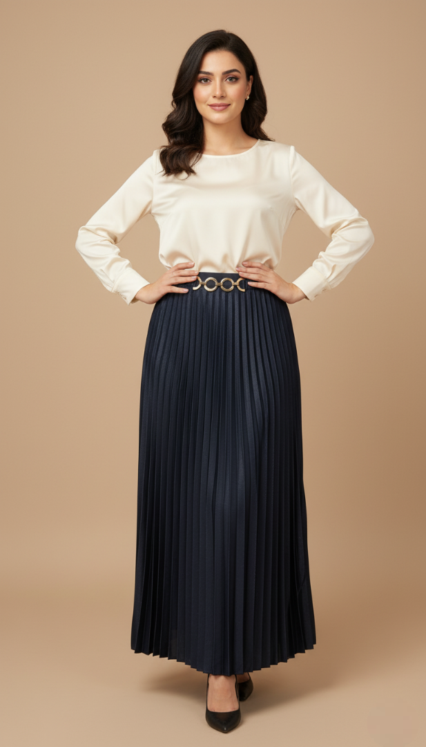 Navy Pleated Skirt