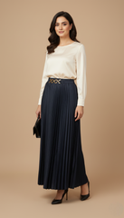 Navy Pleated Skirt