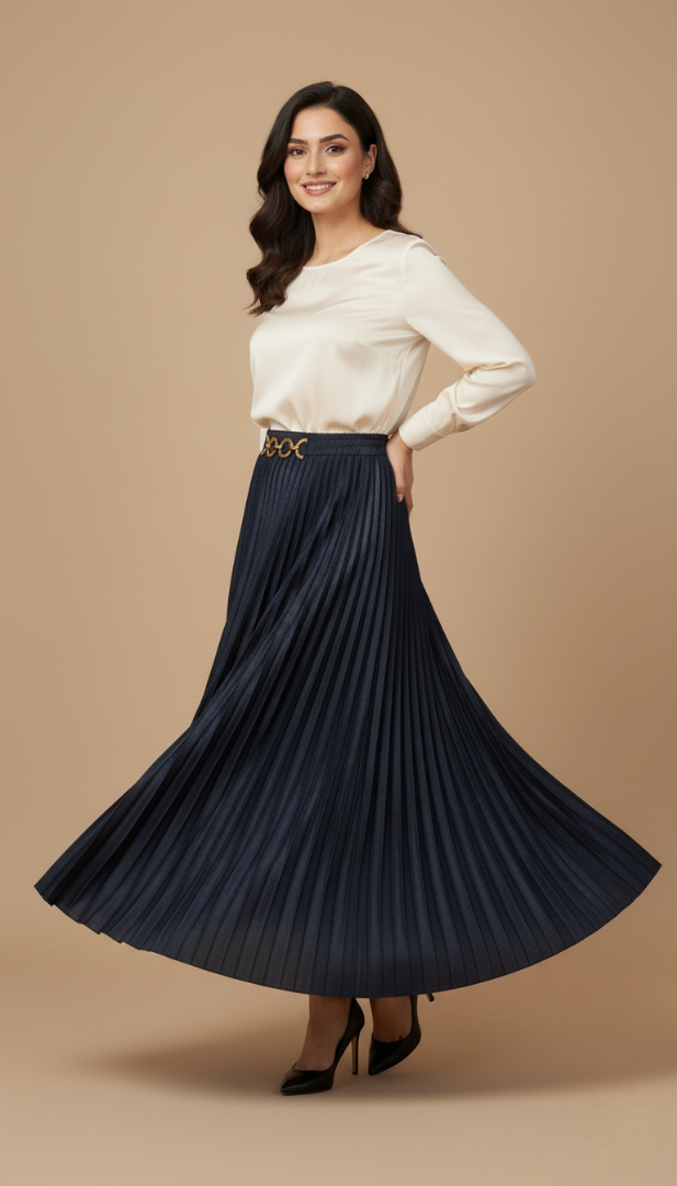 Navy Pleated Skirt